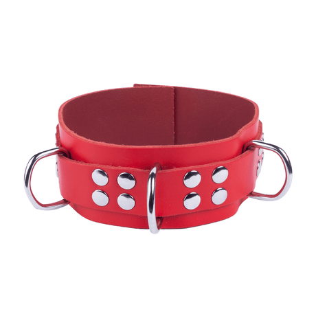 Halsband aus Leder mit drei D-Ringen Rot