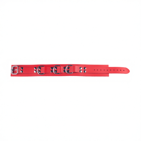 Halsband aus Leder mit drei D-Ringen Rot – Ansicht 3
