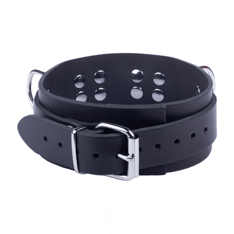 Halsband aus Leder mit drei D-Ringen Schwarz – Ansicht 2