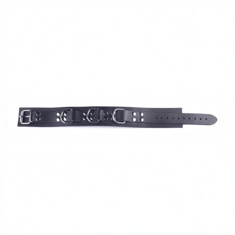 Halsband aus Leder mit drei D-Ringen Schwarz – Ansicht 3