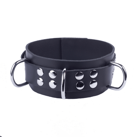 Halsband aus Leder mit drei D-Ringen Schwarz