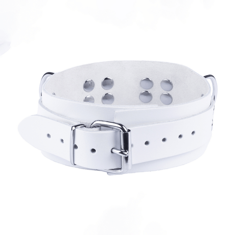 Halsband aus Leder mit drei D-Ringen Weiß – Ansicht 2