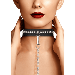 Halsband Ouch mit Strasssteinen und Leine Schwarz 102 cm