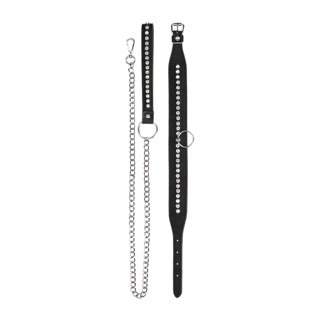 Halsband diamantbesetzt mit Leine Schwarz 102 cm – Ansicht 5