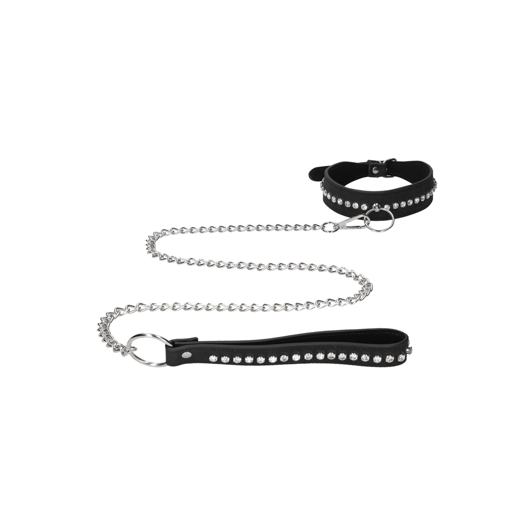 Halsband Ouch mit Strasssteinen und Leine Schwarz 102 cm – Ansicht 4