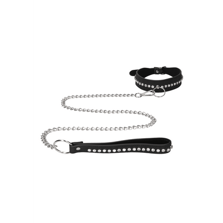 Halsband diamantbesetzt mit Leine Schwarz 102 cm – Ansicht 4