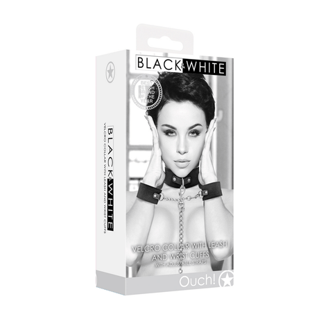 Halsband Ouch Black and White mit Leine und Manschetten 43 cm Schwarz – Ansicht 2