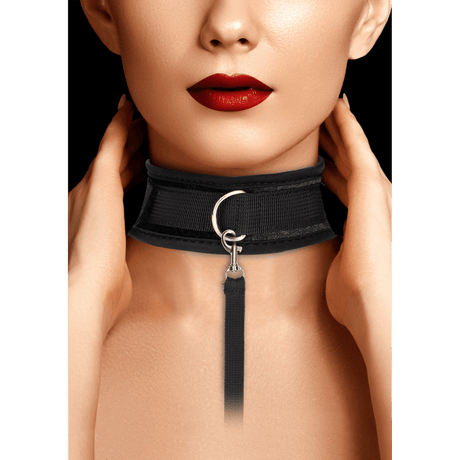 Halsband Ouch aus Samt mit Klettverschluss und Leine 51 cm Schwarz