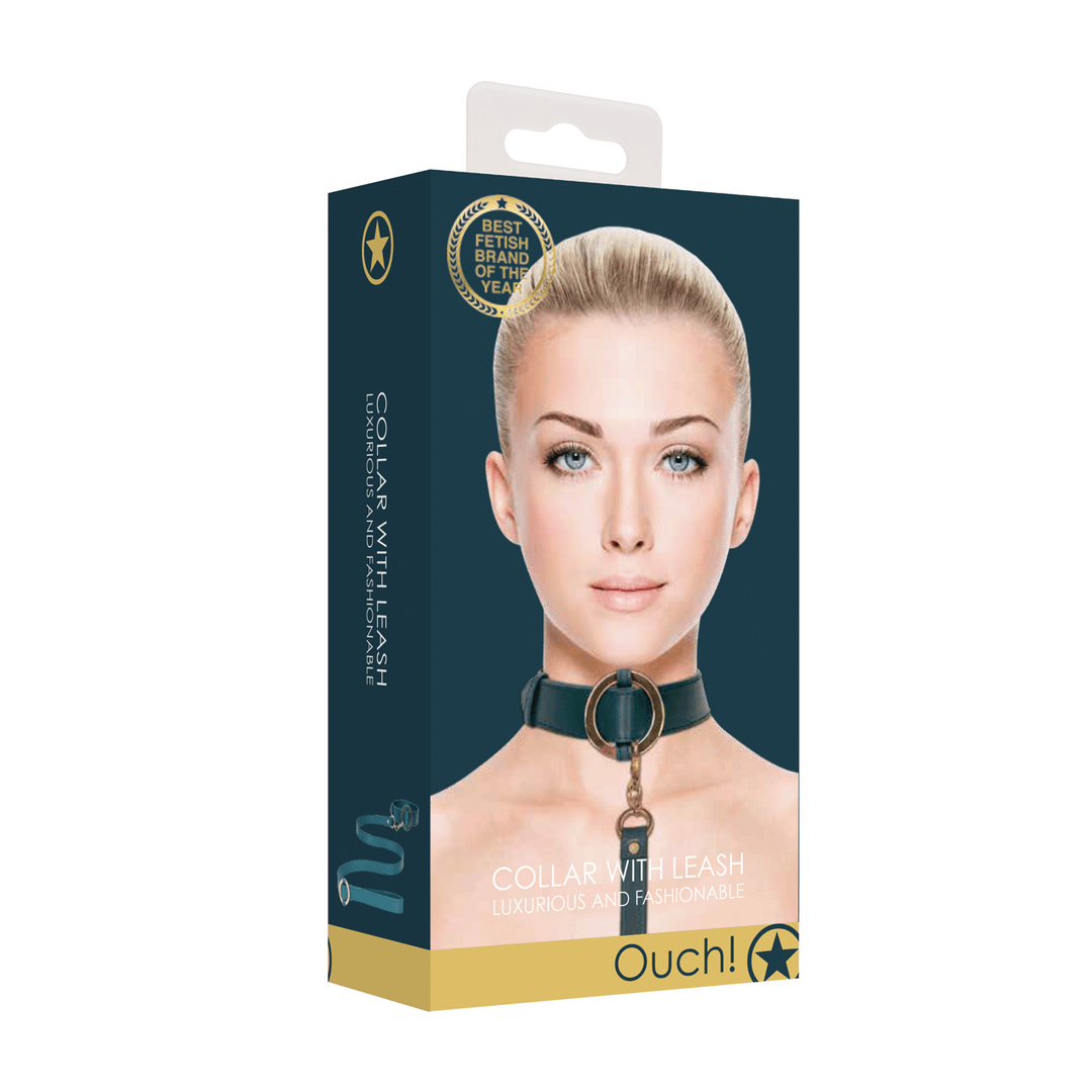 Halsband Ouch Luxury glatt mit Leine 110 cm Petrol – Ansicht 2
