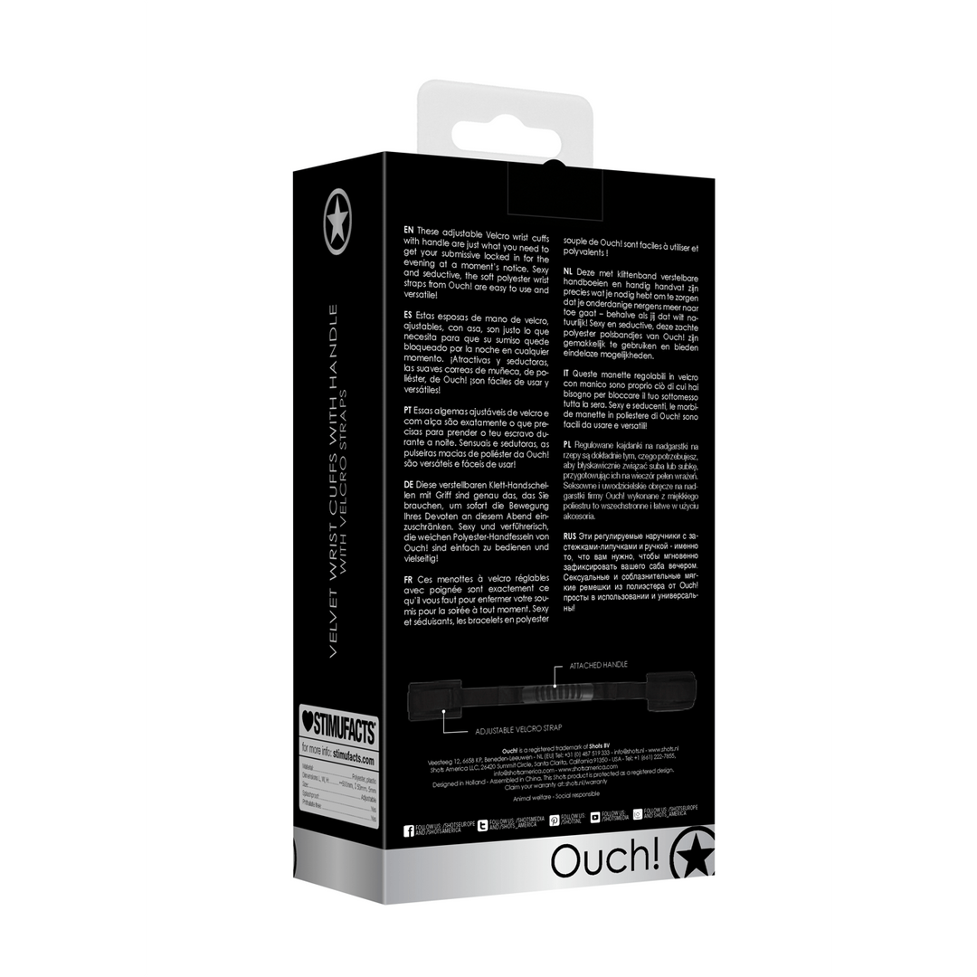 Handfesseln Ouch aus Samt mit Haltegriff Schwarz 50 cm – Ansicht 3