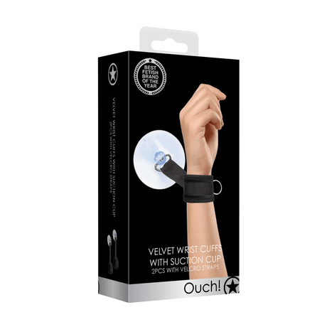 Handfesseln Ouch aus Samt mit Saugnäpfen Schwarz 27,5 cm – Ansicht 2