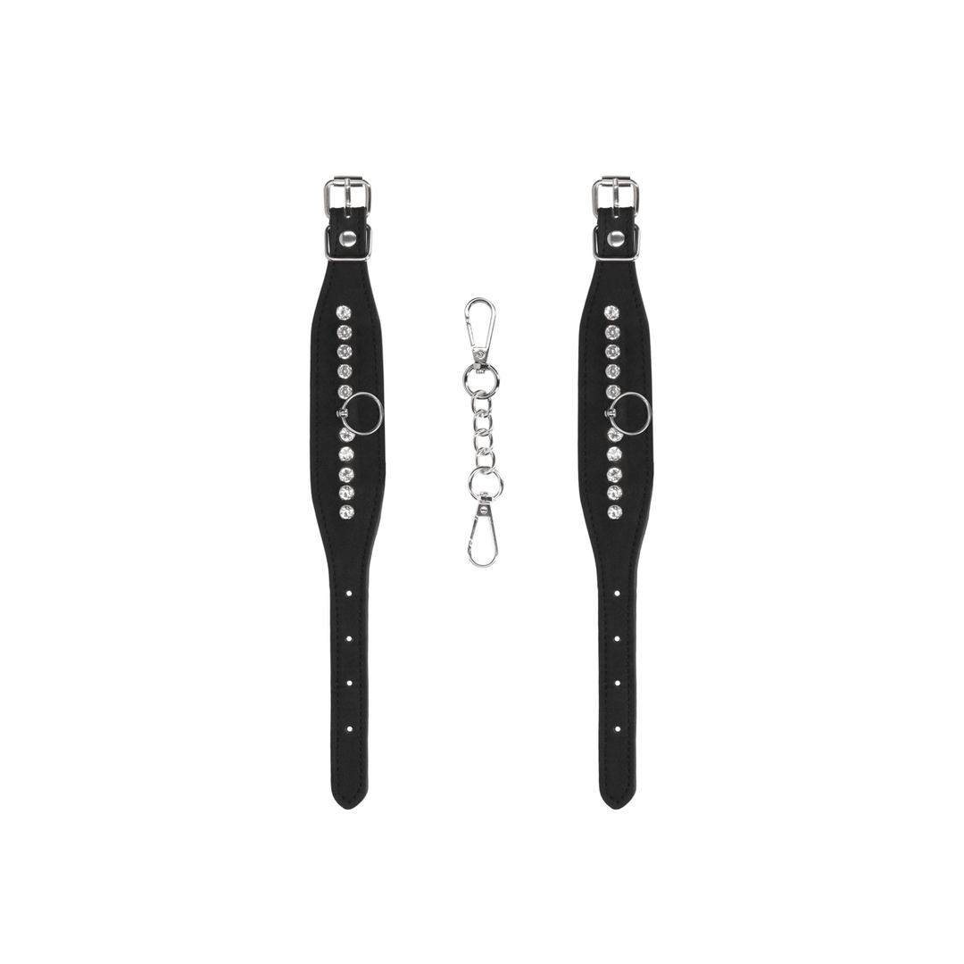 Handfesseln Ouch mit Strasssteinen 34 cm Schwarz – Ansicht 5