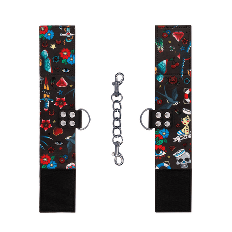 Handfesseln Ouch mit Tattoo-Druck 29,5 cm Schwarz-Bunt – Ansicht 5