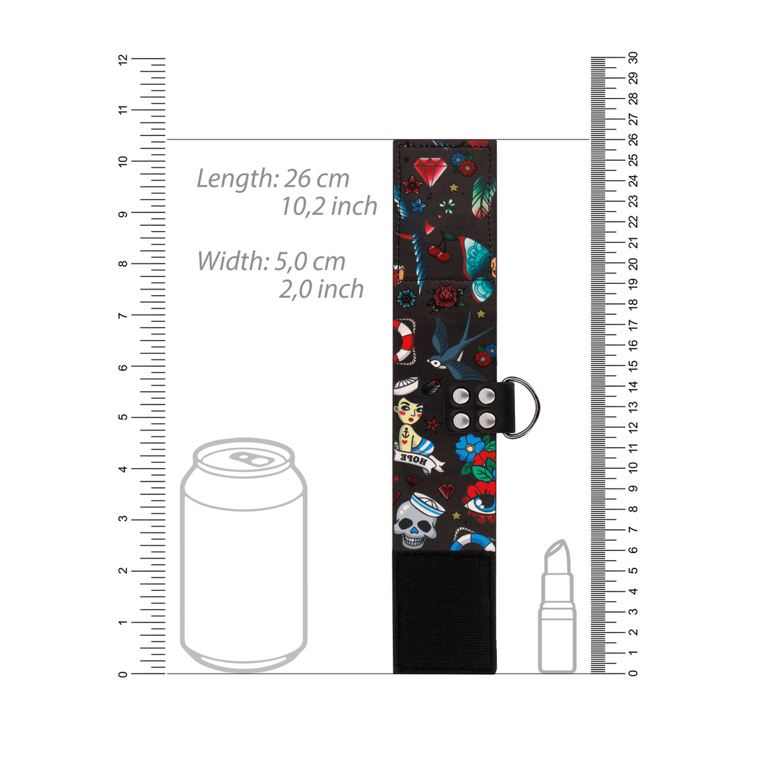Handfesseln Ouch mit Tattoo-Druck 29,5 cm Schwarz-Bunt – Ansicht 7
