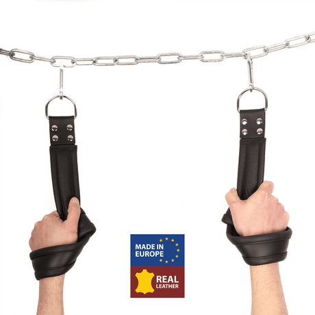 Handschellen aus Leder für Aufhängung gepolstert Schwarz