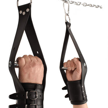 Handschellen aus Leder für Aufhängung mit Bügel Schwarz