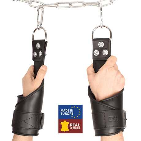 Handschellen aus Leder für Aufhängung mit Griff Schwarz