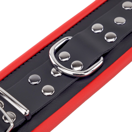 Handschellen aus Leder gepolstert Schwarz und Rot – Ansicht 4