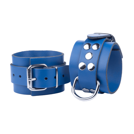 Handschellen aus Leder mit D-Ring und Karabiner Blau