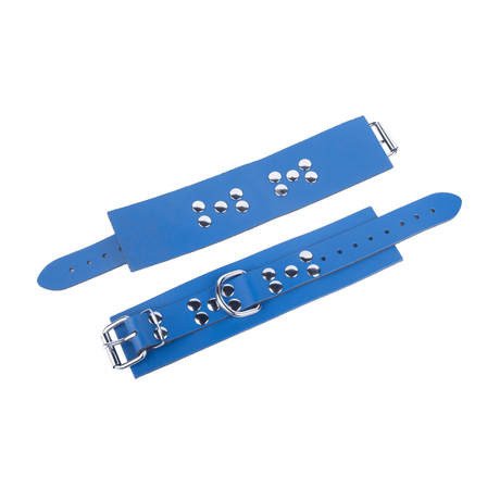 Handschellen aus Leder mit D-Ring und Karabiner Blau – Ansicht 3