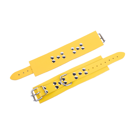Handschellen aus Leder mit D-Ring und Karabiner Gelb – Ansicht 3