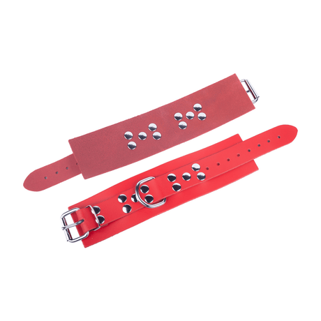Handschellen aus Leder mit D-Ring und Karabiner Rot – Ansicht 3