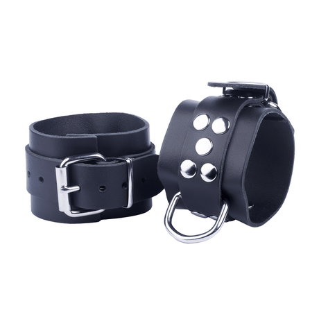 Handschellen aus Leder mit D-Ring und Karabiner Schwarz