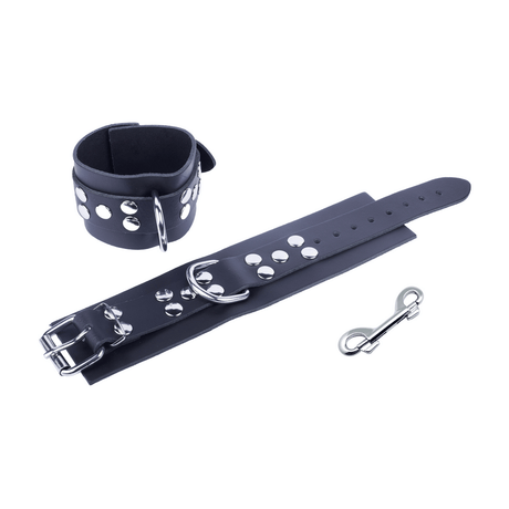 Handschellen aus Leder mit D-Ring und Karabiner Schwarz – Ansicht 2