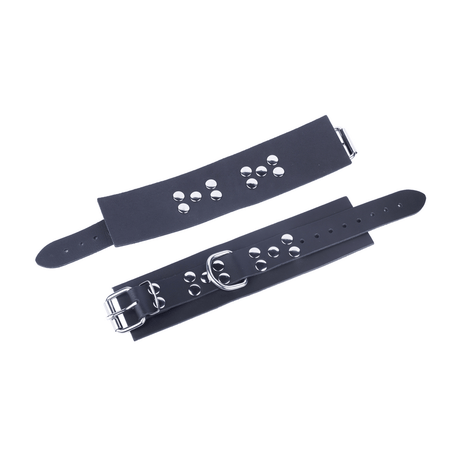 Handschellen aus Leder mit D-Ring und Karabiner Schwarz – Ansicht 3