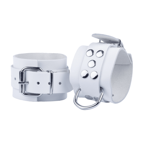 Handschellen aus Leder mit D-Ring und Karabiner Weiß