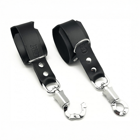 Handschellen aus Leder mit Panikhaken Schwarz – Ansicht 2