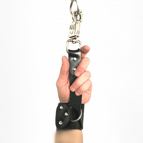Handschellen aus Leder mit Panikhaken Schwarz – Ansicht 3