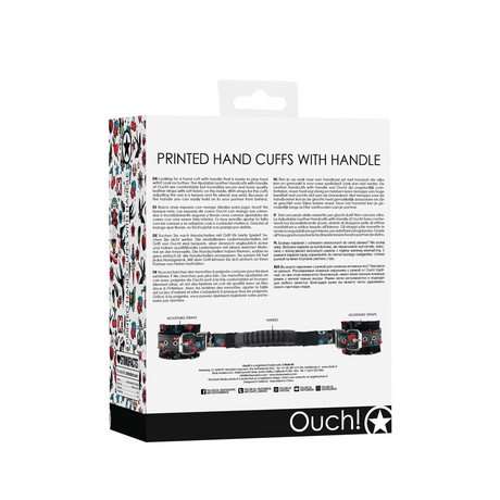 Handfesseln Ouch mit Tattoo-Druck und Haltegriff 59 cm Schwarz-Bunt – Ansicht 3