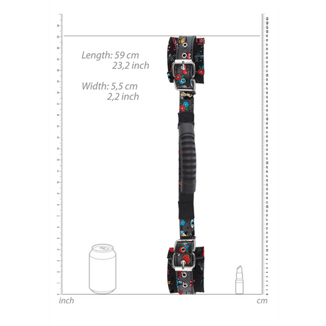 Handfesseln Ouch mit Tattoo-Druck und Haltegriff 59 cm Schwarz-Bunt – Ansicht 6