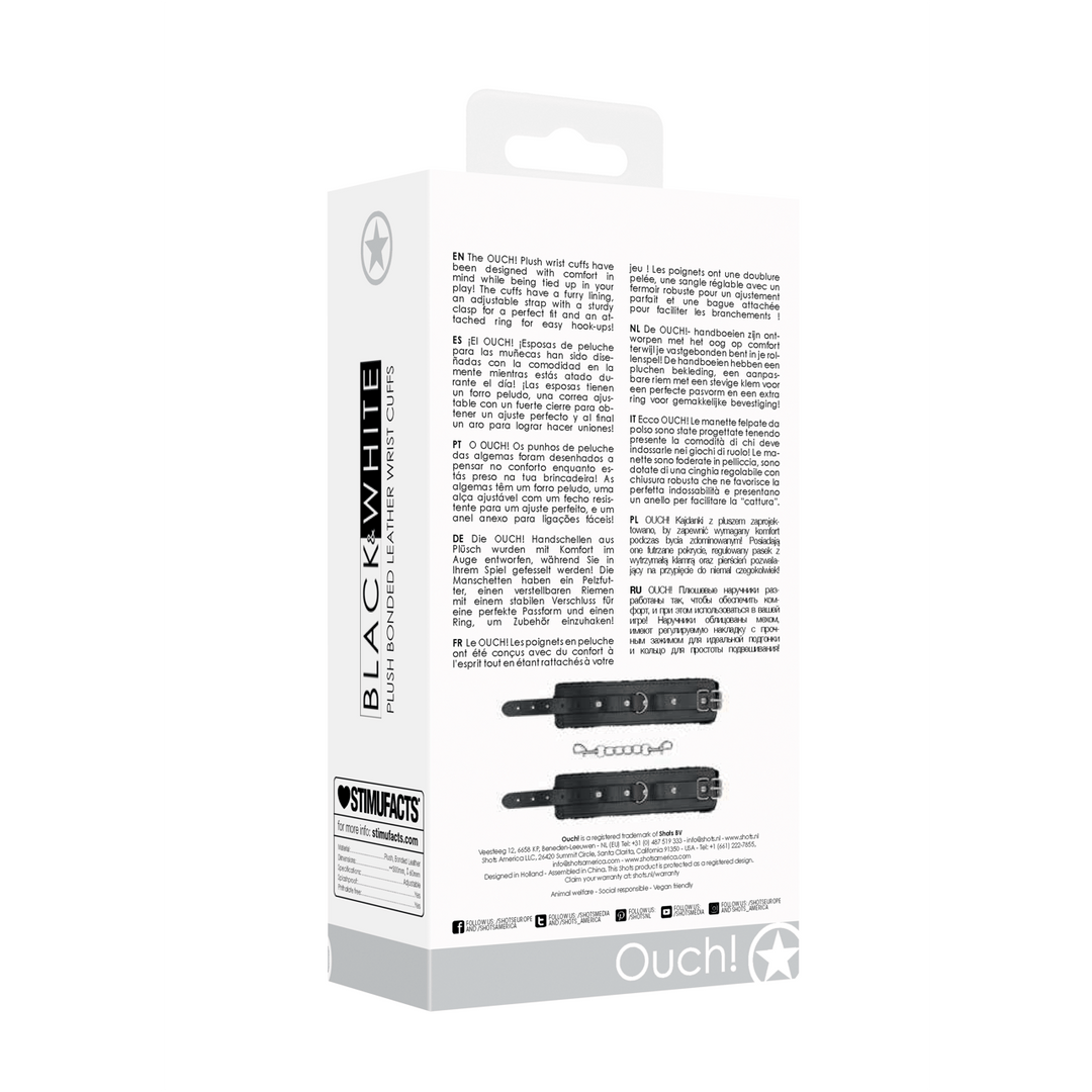 Handfesseln Ouch Black and White mit Plüschfutter 30 cm Schwarz – Ansicht 3