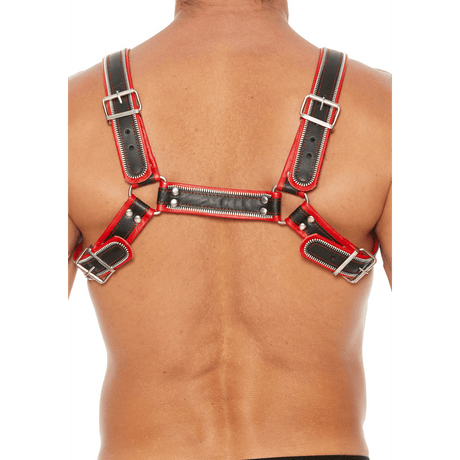Harness Ouch Bulldog aus echtem Leder mit Edelstahl L/XL Rot – Ansicht 3