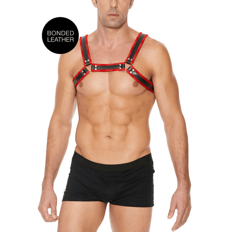 Harness Ouch Bulldog aus verbundenem Leder mit Schnallen L/XL Rot