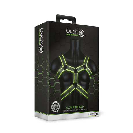 Harness Ouch mit Brustband nachtleuchtend in zwei Größen Grün – Ansicht 2