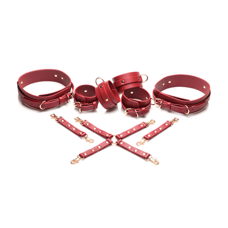 Hogtie-Fesseln Master Series Crimson Captive für Oberschenkel Handgelenke und Knöchel PU-Leder Rot