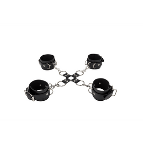 Hogtie-Set Ouch mit vier Manschetten aus Leder Schwarz 40 cm