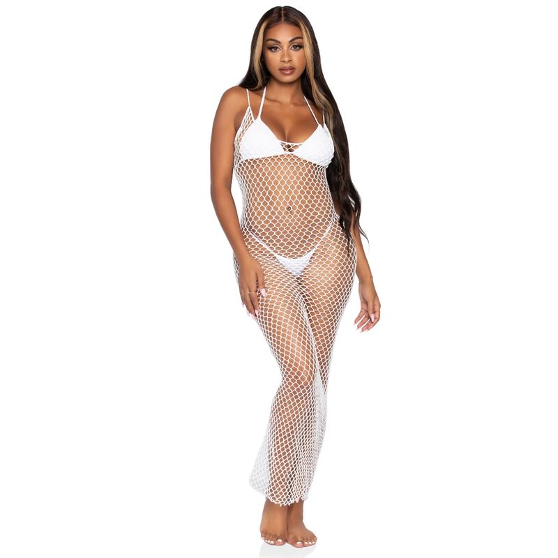 Leg Avenue - Woven Twist Net Maxi-Kleid, Eine Grösse, Weiss