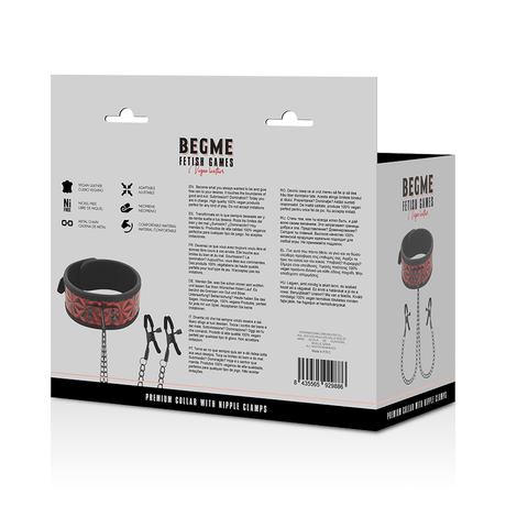 Begme - Red Edition Halsband mit Nippelklemmen mit Neoprenfutter