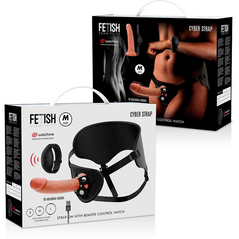 Fetish Submissive Cyber Strap - Harness mit Fernbedienung Dildo Watchme M Technologie