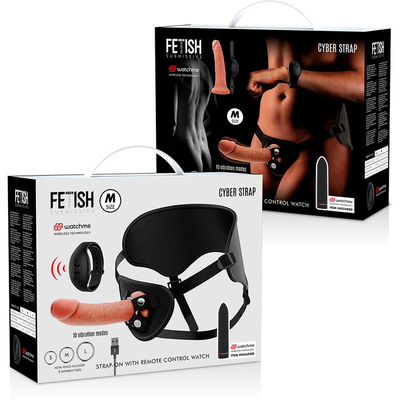 Fetish Submissive Cyber Strap - Harness mit Dildo- und Bullet-Fernbedienungs-Watchme-M-Technologie