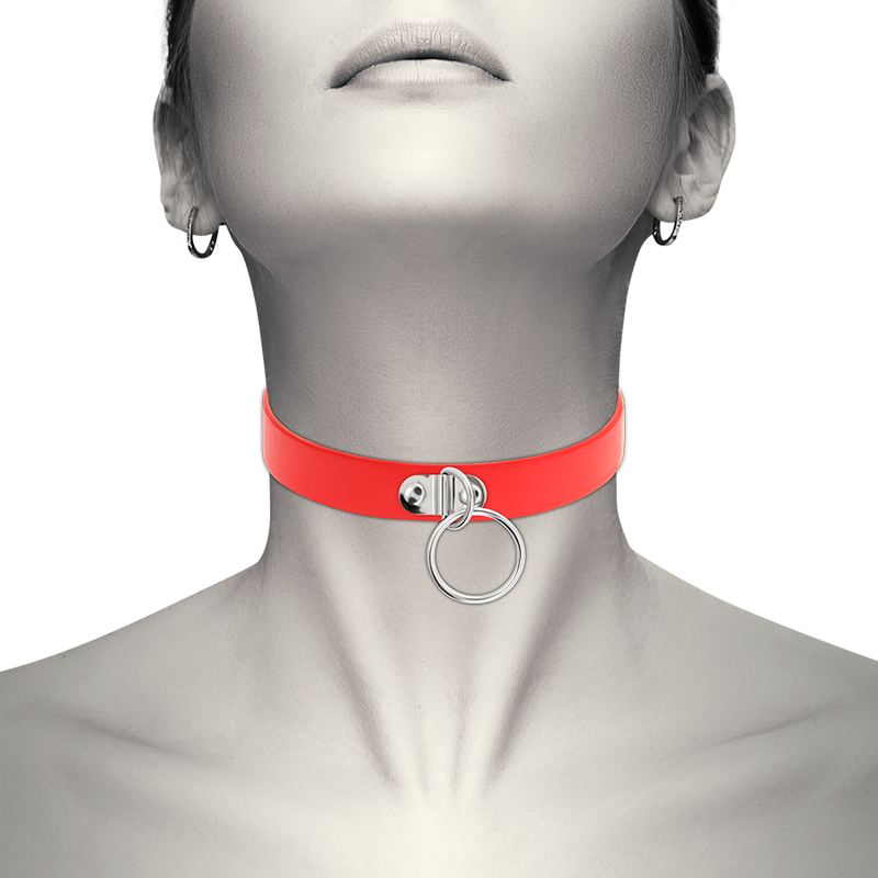 Coquette Chic Desire - Rote Halskette aus Veganem Leder Fetisch-Accessoire für Frauen