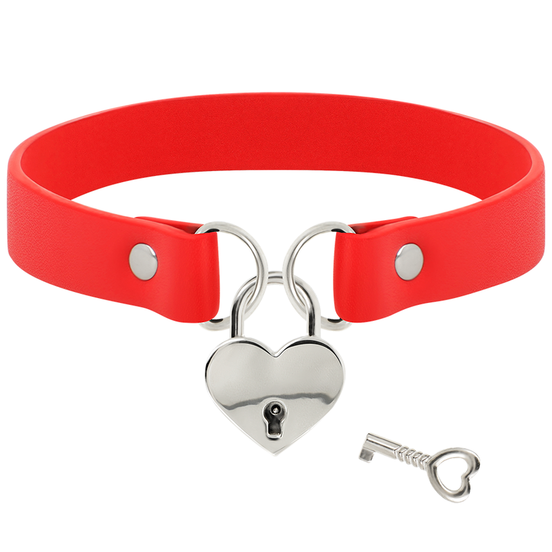 Coquette Chic Desire - Rote Halskette aus Veganem Leder mit Herz-Accessoire mit Schlüssel