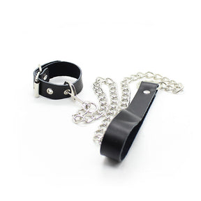 Penisfessel Ohmama Fetish aus Leder mit Kette und Schlaufe Schwarz