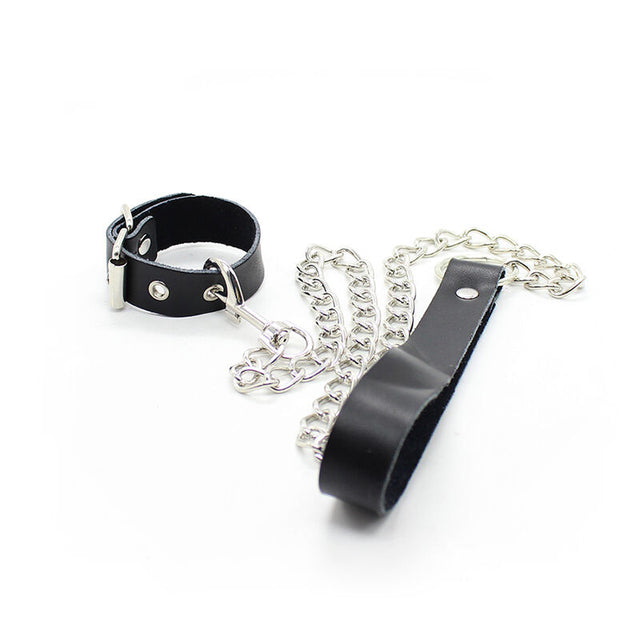 Penisfessel Ohmama Fetish aus Leder mit Kette und Schlaufe Schwarz
