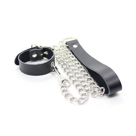 Fetisch-Toy Penis-Halskette und Lederarmband mit Metallkette.4