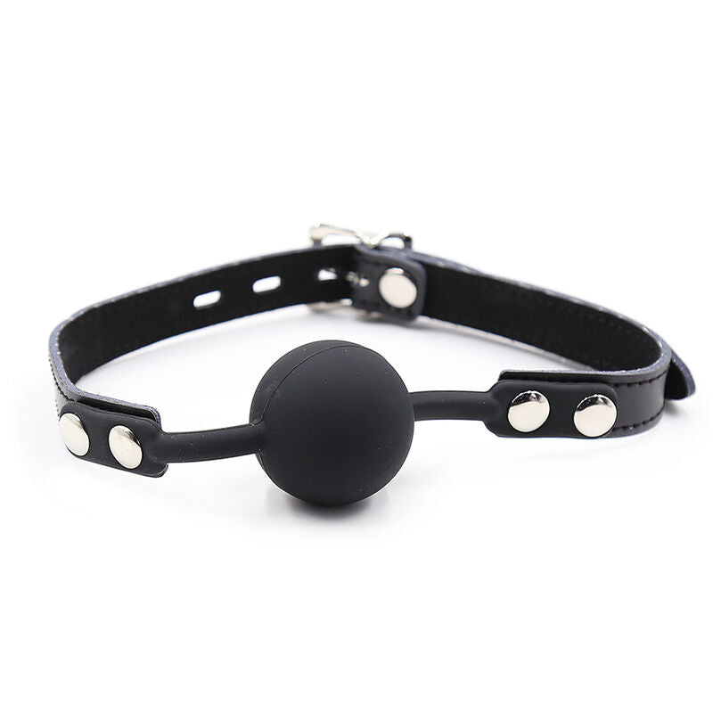 Ohmama Fetish - Silikon-Ballgag mit Ledergürtel (Vorhängeschloss Inklusive)